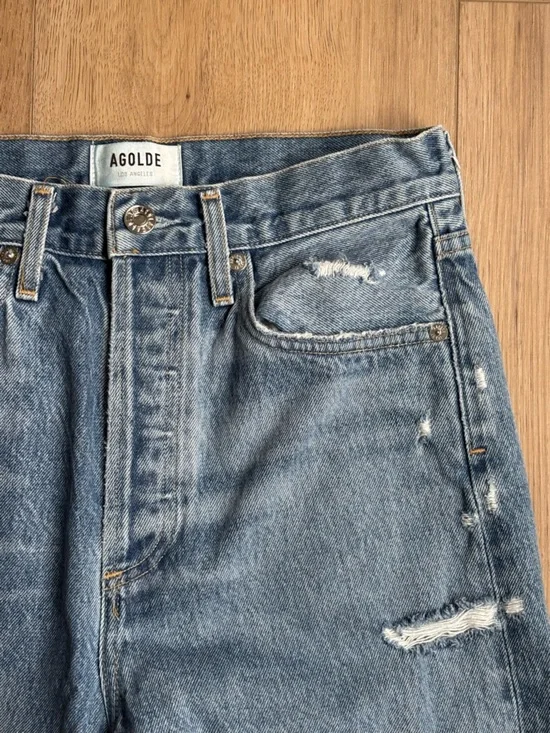 AGOLDE 90s Mid Rise Loose Fit Jean Blue Distressed Size 25 - Picture 3 of 13